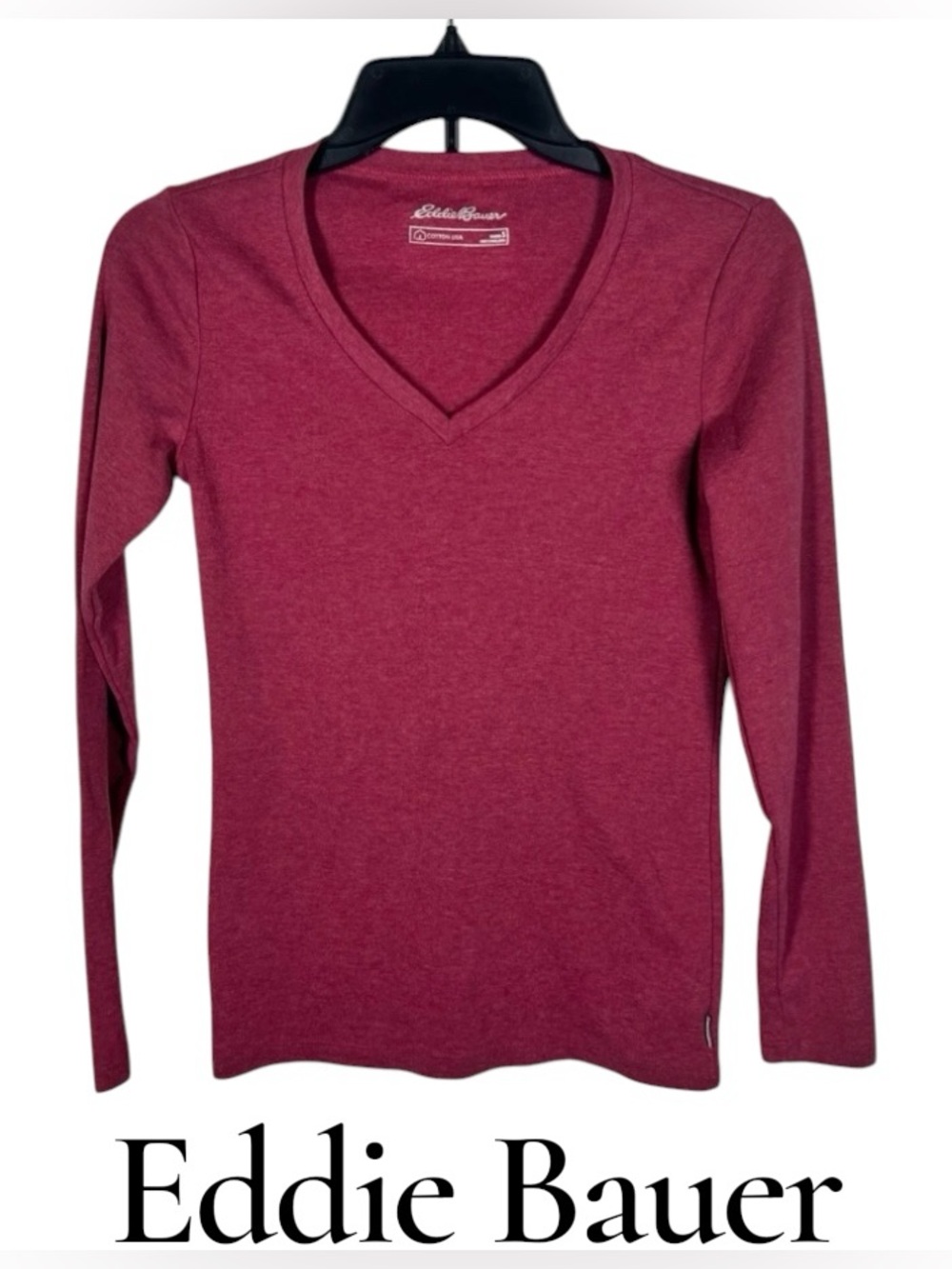 Eddie Bauer Long Sleeve V‑Neck Top in Berry